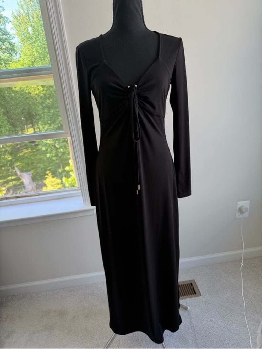 Michael Kors Black Maxi Dress Long Sleeve Side Slit Size M